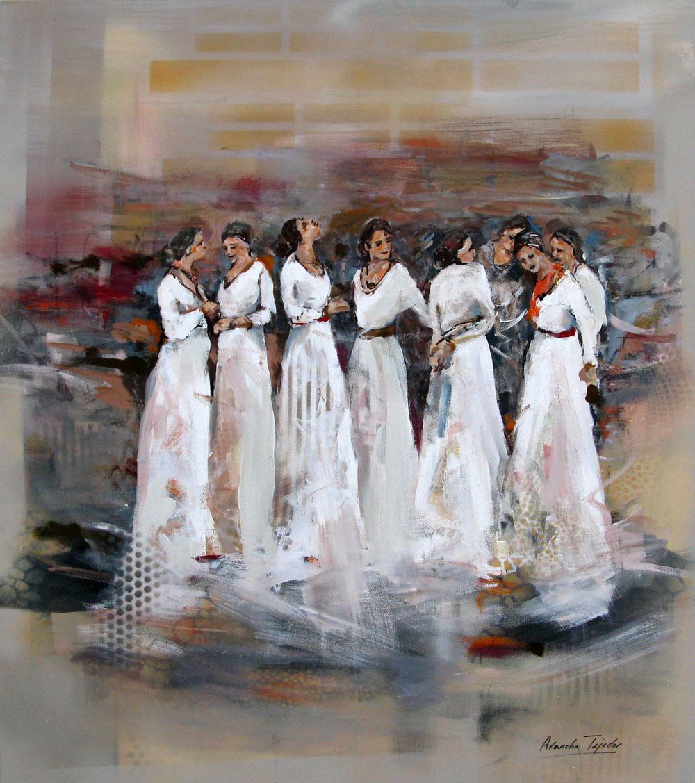 Tableau de ARANCHA TEJEDOR a pour titre  BEIGE 8 FEMMES style figuratif dim : ARANCHA TEJEDORprix: