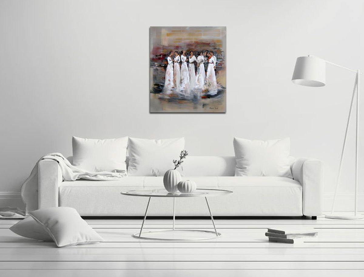 Tableau de ARANCHA TEJEDOR a pour titre  BEIGE 8 FEMMES style figuratif dim : ARANCHA TEJEDORprix: