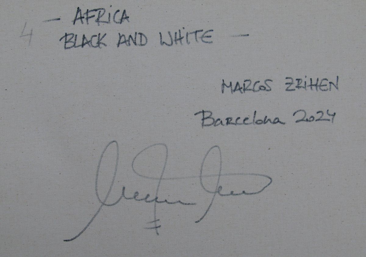 Tableau de MARCOS ZRIHEN NOWOTNY a pour titre  Africa Black and White - Barcelona 2024 style figuratif dim : MARCOS ZRIHEN NOWOTNYprix:300