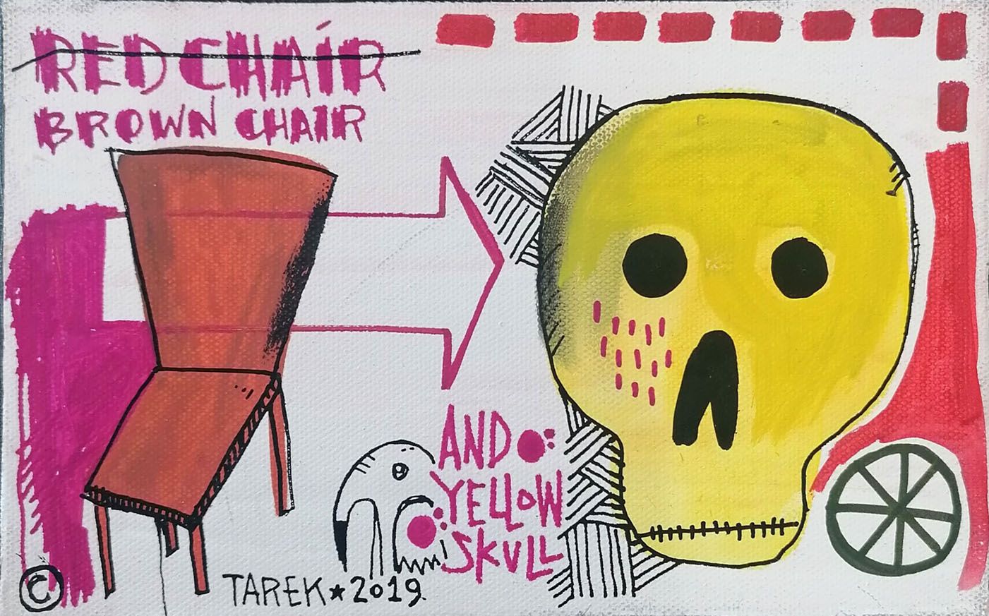 Tableau de TAREK a pour titre  AND YELLOW SKULL style graphique dim : TAREKprix:85