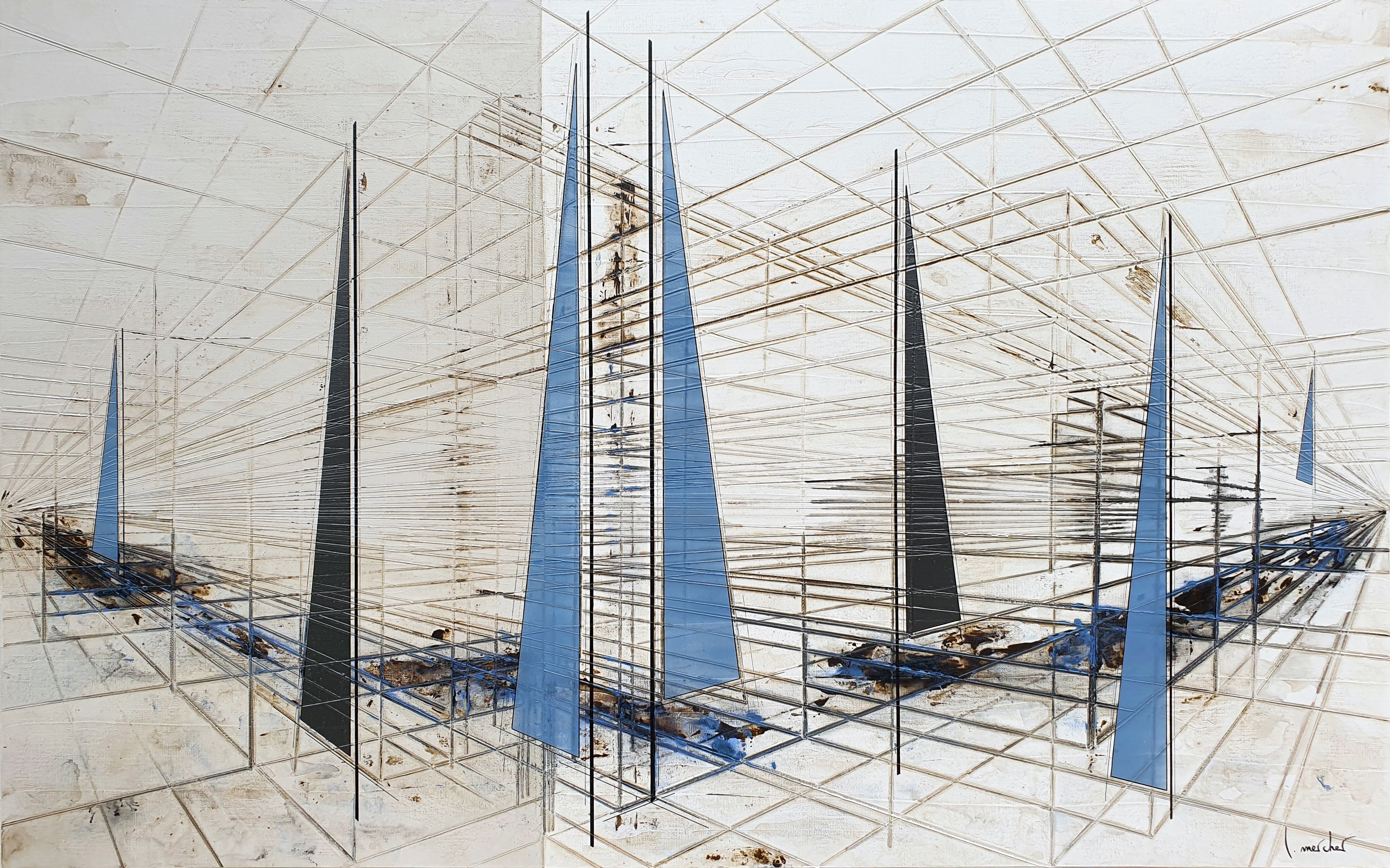 Tableau de LUDOVIC MERCHER a pour titre  BLUE RACE style abstrait dim : LUDOVIC MERCHERprix:1000