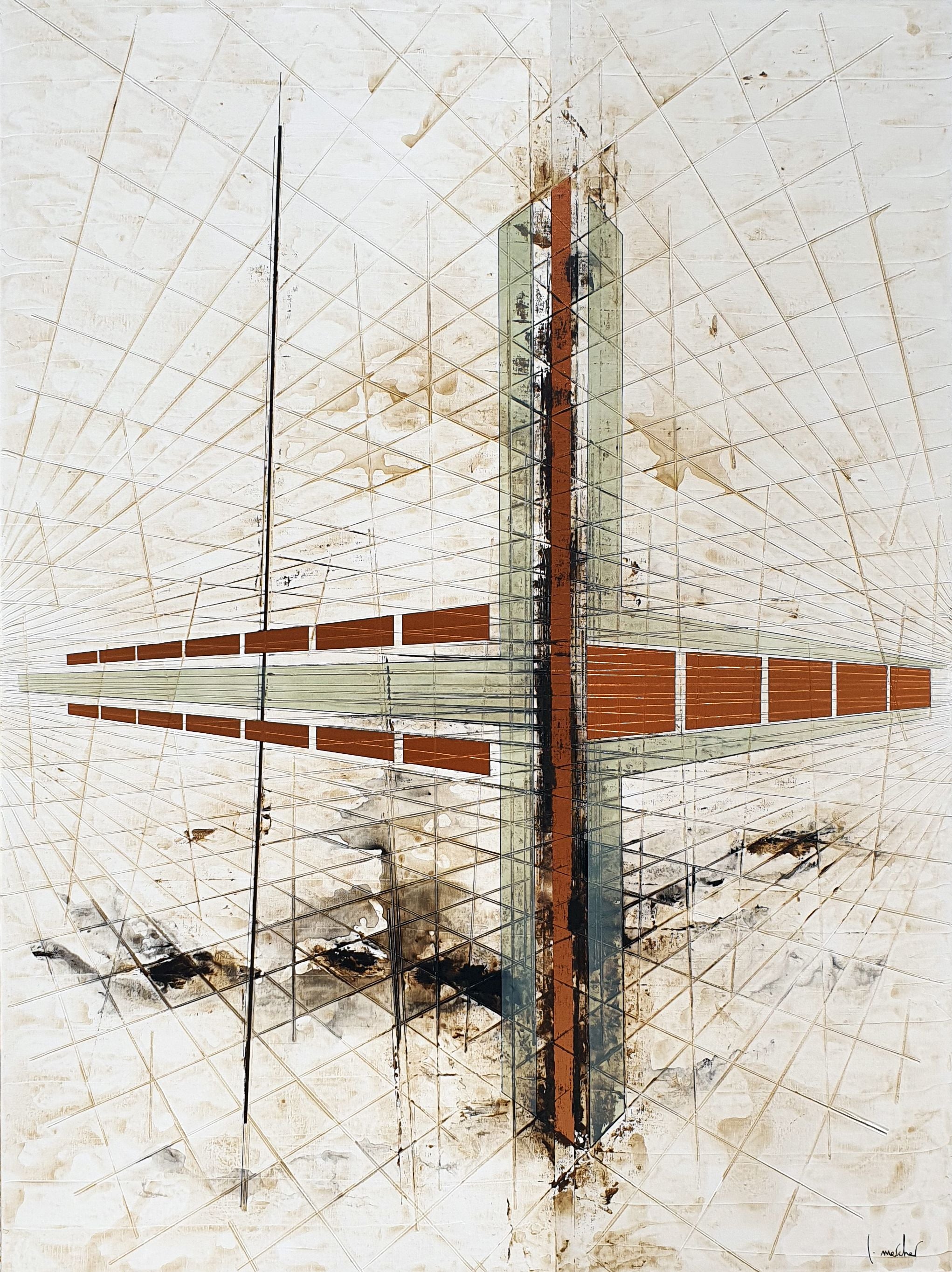 Tableau de LUDOVIC MERCHER a pour titre  BRONZE AGE style abstrait dim : LUDOVIC MERCHERprix:1500