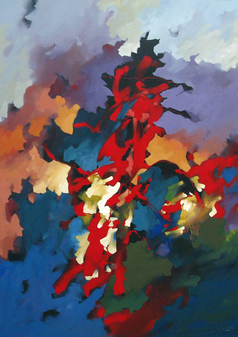 Tableau de BRUNEAU a pour titre  PEINTURE ABSTRAITE 57 style abstrait dim : BRUNEAUprix: