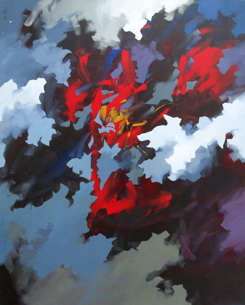 Tableau de BRUNEAU a pour titre  L'OISEAU DE FEU style abstrait dim : BRUNEAUprix: