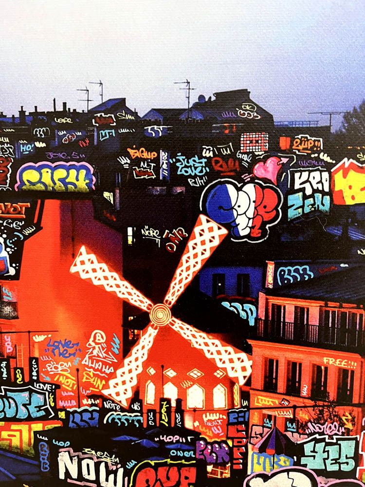 Tableau de BLACH a pour titre  Moulin rouge style graffiti, street art dim : BLACHprix:90
