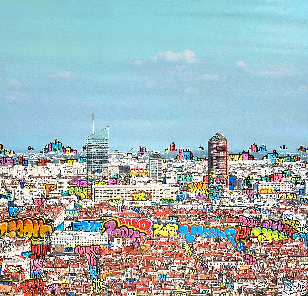 Tableau de BLACH a pour titre  Lyon carré XL style graffiti, street art dim : BLACHprix:950