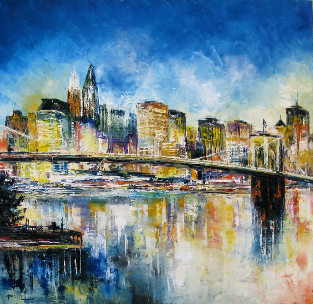 Tableau de PHIL a pour titre  Brooklyn Bridge NY style figuratif dim : PHILprix:450