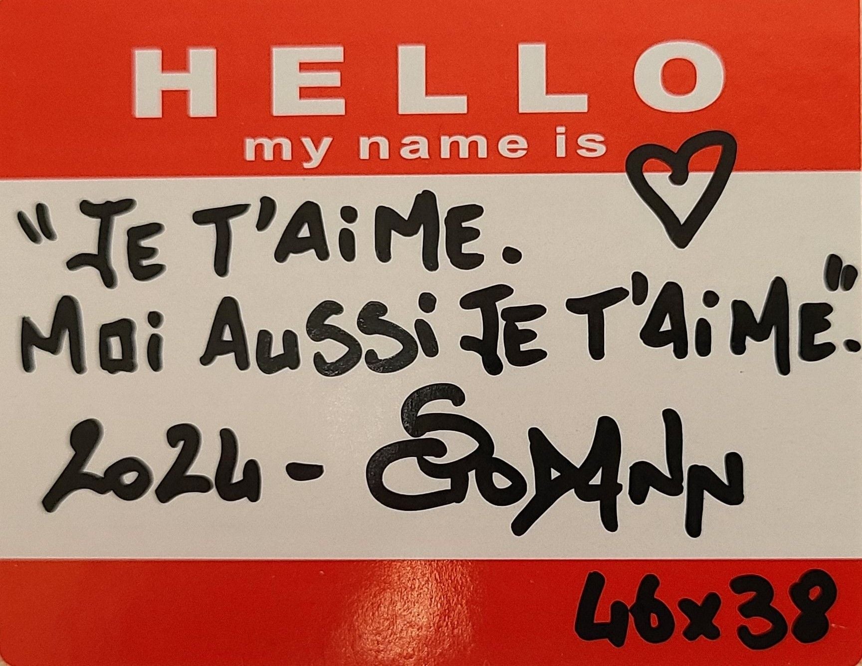 Tableau de Stephanie Godann a pour titre  Je t'aime. Moi aussi je t'aime style street art dim : Stephanie Godannprix:460