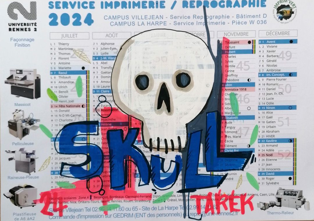 Dessin de TAREK a pour titre  Calendrier Skull style graphique, graffiti dim : TAREKprix:130