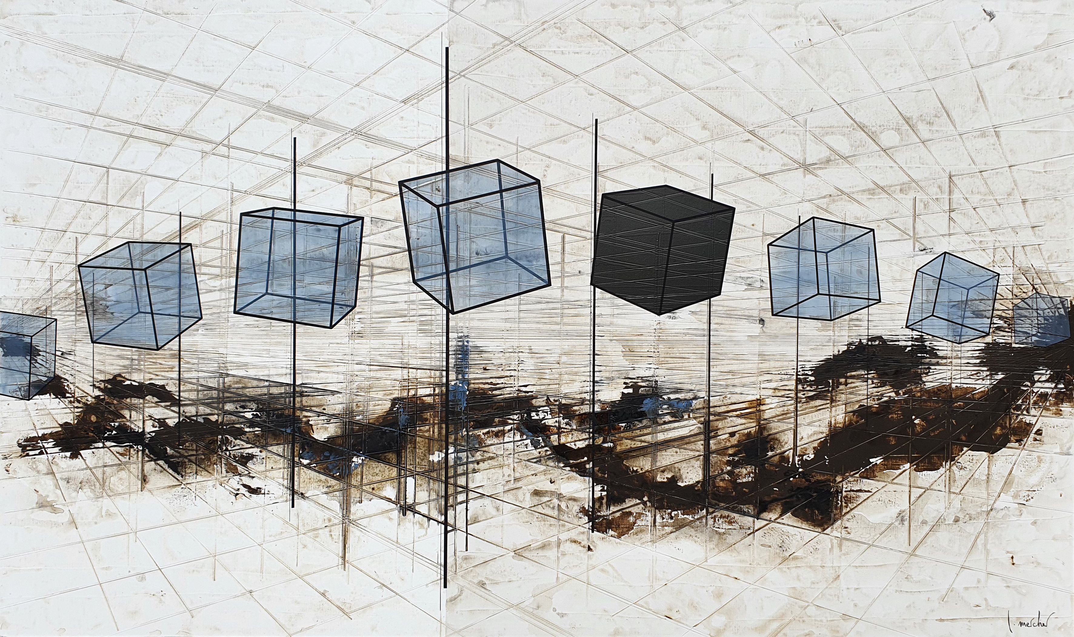 Tableau de LUDOVIC MERCHER a pour titre  CROSSING style abstrait dim : LUDOVIC MERCHERprix:1700