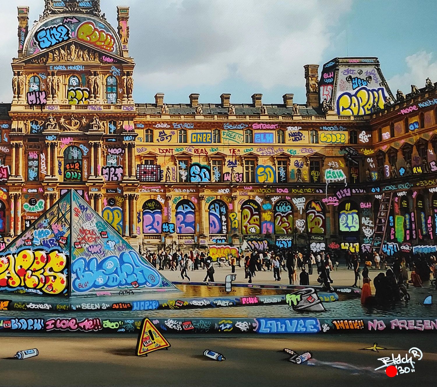 Editions d'art de BLACH a pour titre  Cambriolage et Coloriage au Louvre style graffiti, street art dim : BLACHprix:160