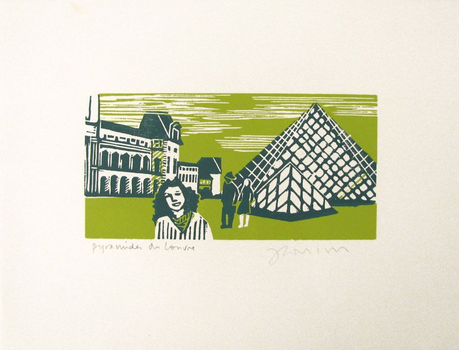 Editions d'art de JULIA CHAUSSON a pour titre  PYRAMIDES DU LOUVRE style figuratif dim : JULIA CHAUSSONprix: