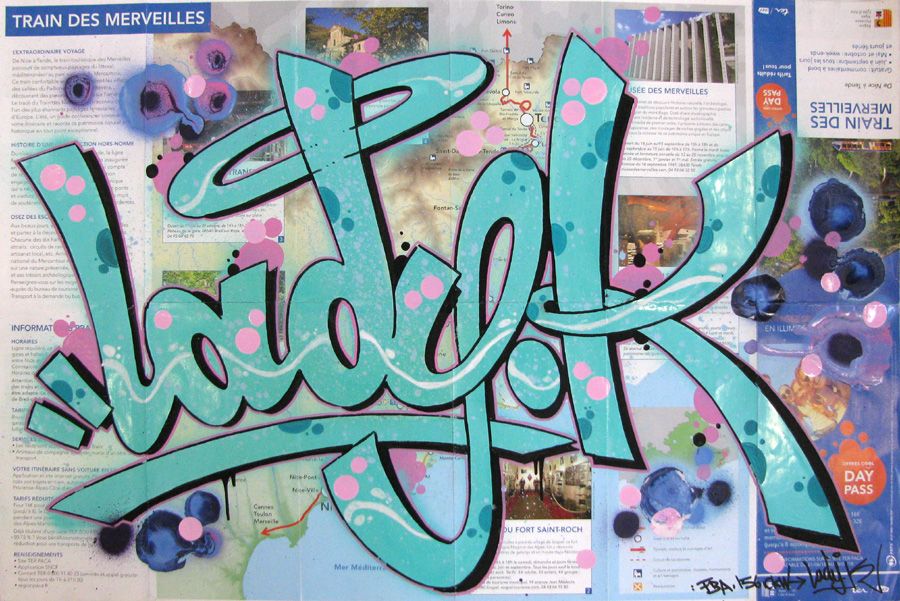 Dessin de LADY K a pour titre  LADY K SUR TRAIN DES MERVEILLES style street pop art dim : LADY Kprix: