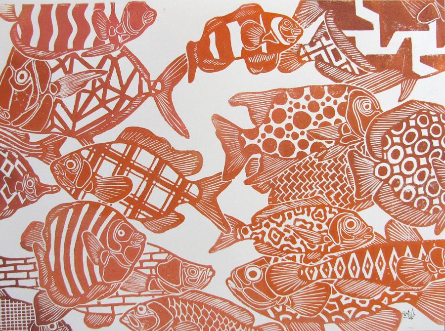 Editions d'art de OSRU a pour titre  BANC DE POISSON style figuratif dim : OSRUprix: