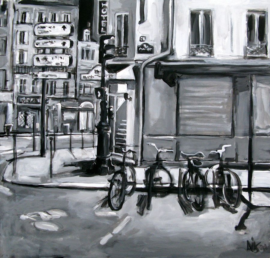 Tableau de DIOS a pour titre  RUE LOUIS BLANC style figuratif dim : DIOSprix: