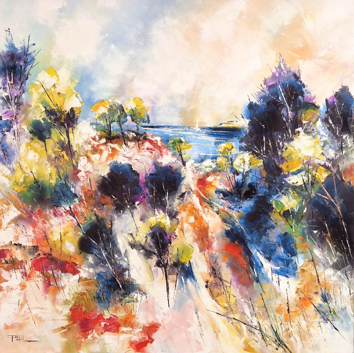 Tableau de PHIL a pour titre  Dans les calanques style abstrait dim : PHILprix:700