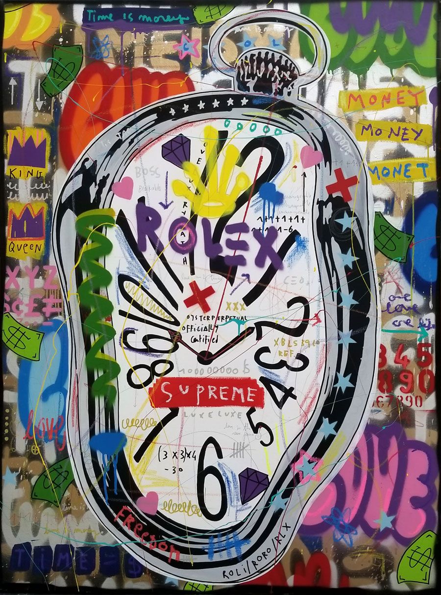 Editions d'art de JISBAR a pour titre  TIME IS MONEY style street pop art, graphique dim : JISBARprix:150