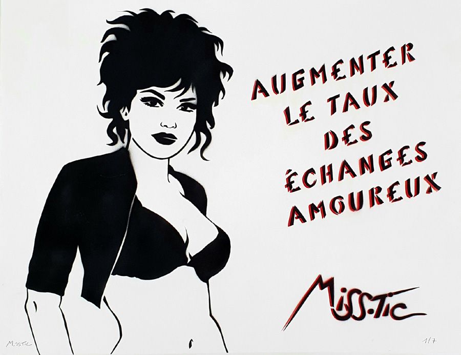 Editions d'art de MISS TIC a pour titre  AUGMENTER LE TAUX DES ECHANGES AMOUREUX style figuratif dim : MISS TICprix:7500