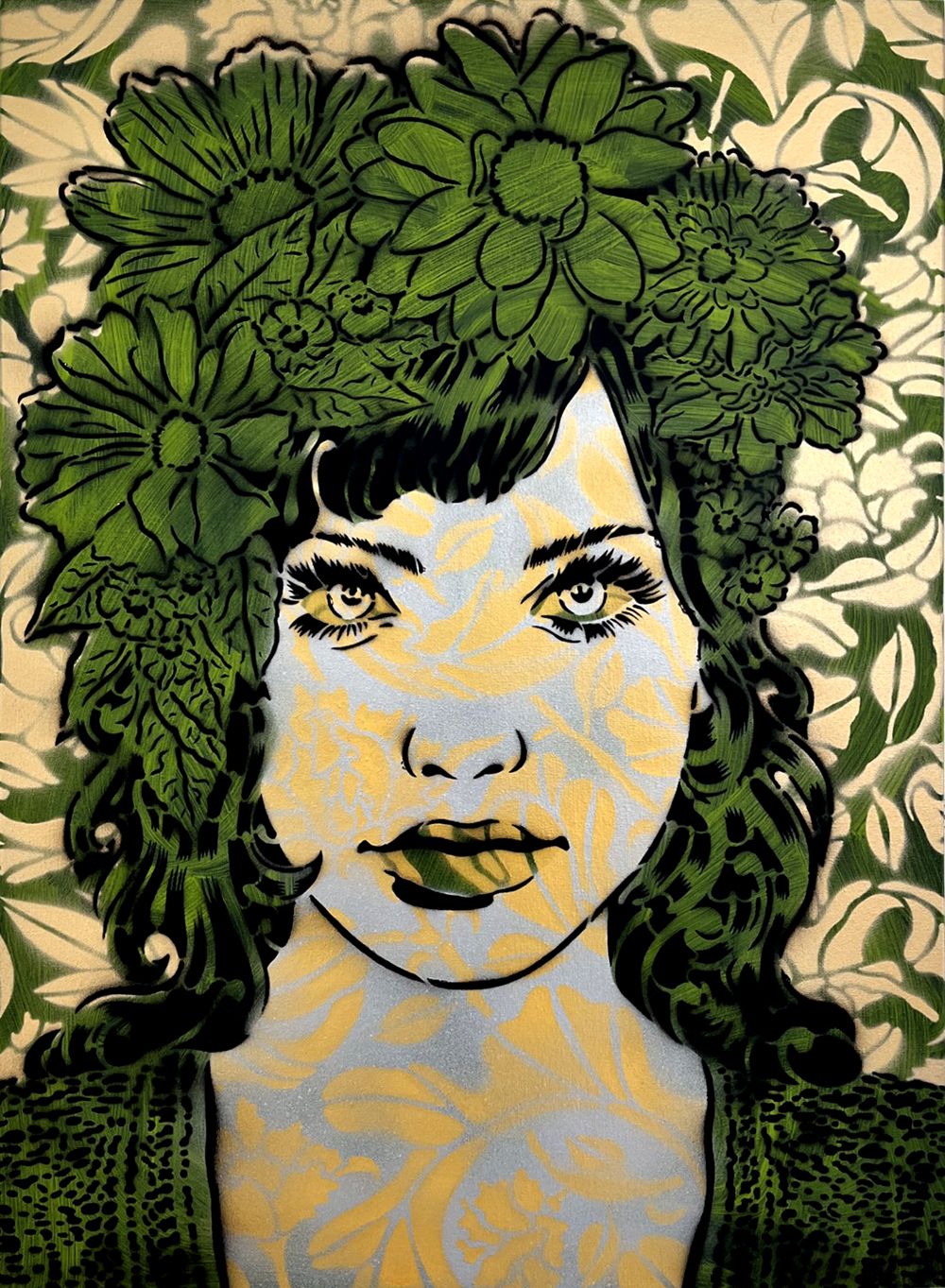 Tableau de CHUCK SPERRY a pour titre  GREEN EMPATHY style street art dim : CHUCK SPERRYprix:4000