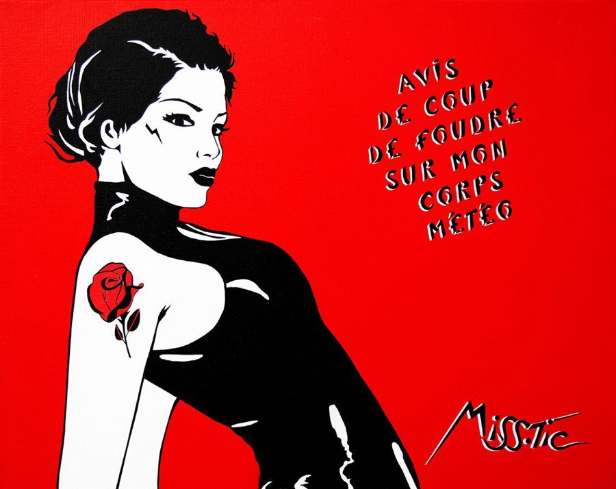 Editions d'art de MISS TIC a pour titre  AVIS DE COUP DE FOUDRE SUR MON CORPS MÉTÉO style figuratif dim : MISS TICprix:2500