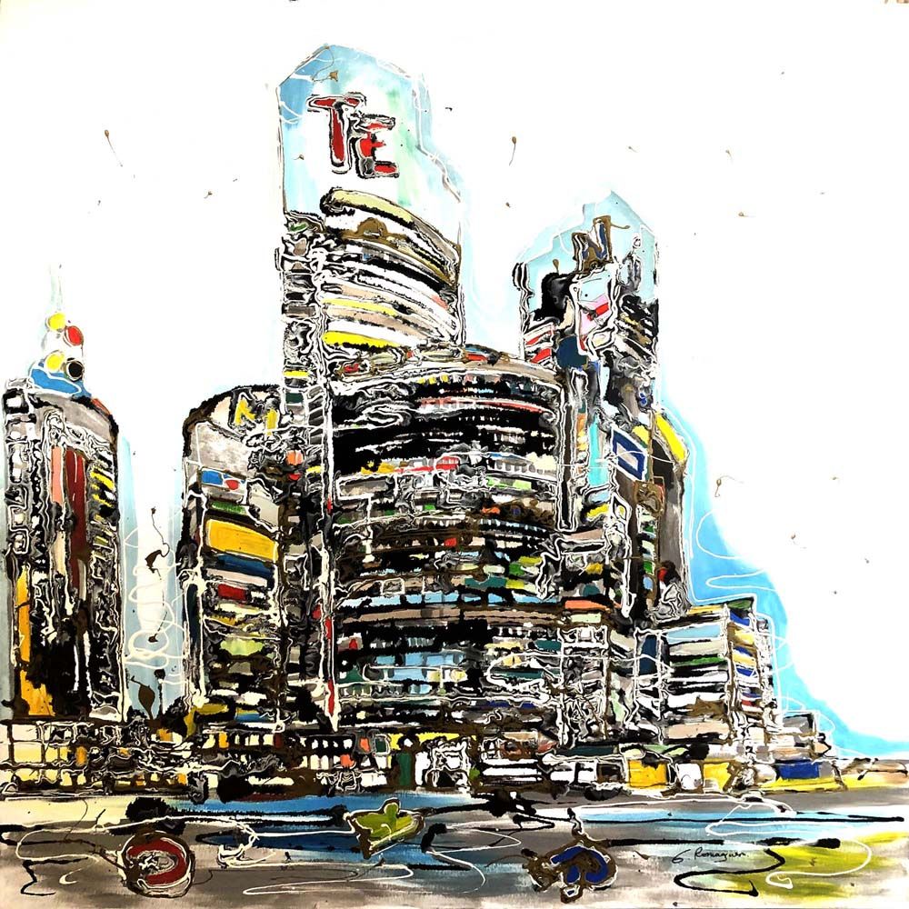 Tableau de Eduardo Romaguera a pour titre  LIMITES DE LA VILLE N°39 style figuratif dim : Eduardo Romagueraprix:1200