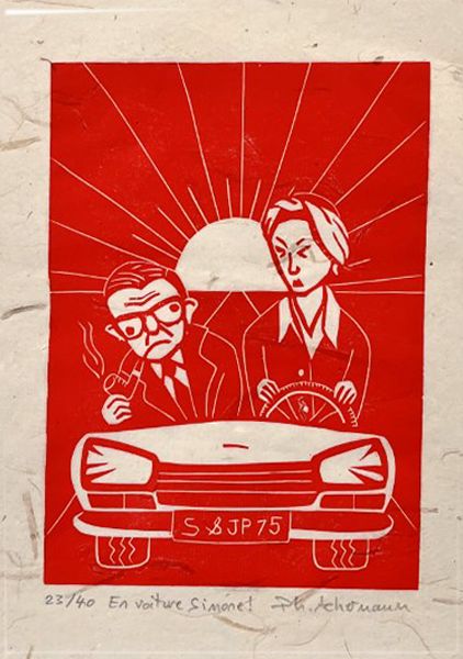Editions d'art de PHILIPPE ACHERMANN a pour titre  EN VOITURE SIMONE style figuratif, graphique dim : PHILIPPE ACHERMANNprix:40