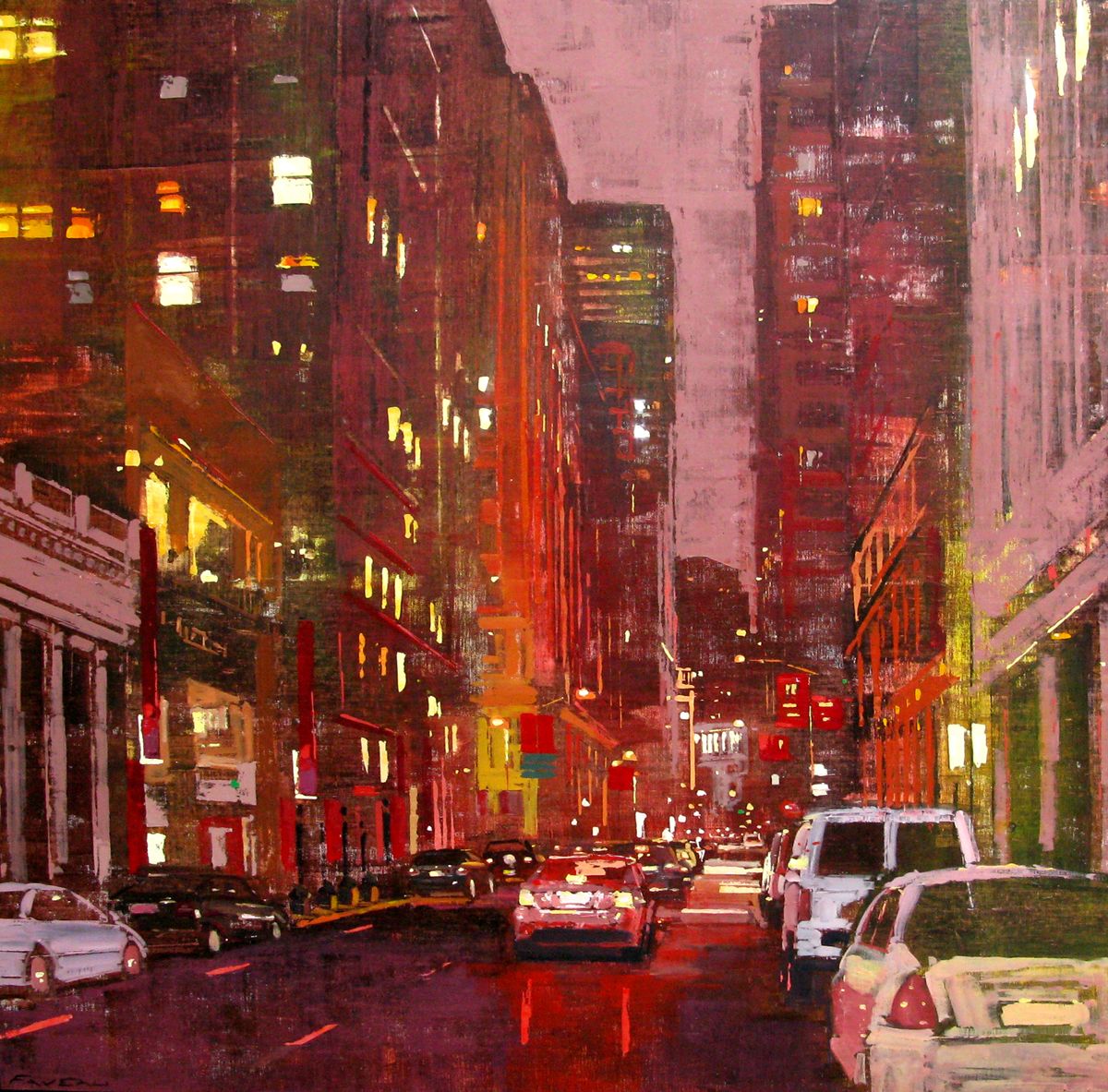 Tableau de ADRIEN FAVEAU a pour titre  San Fransisco Montgomery St style figuratif, graphique dim : ADRIEN FAVEAUprix:3200