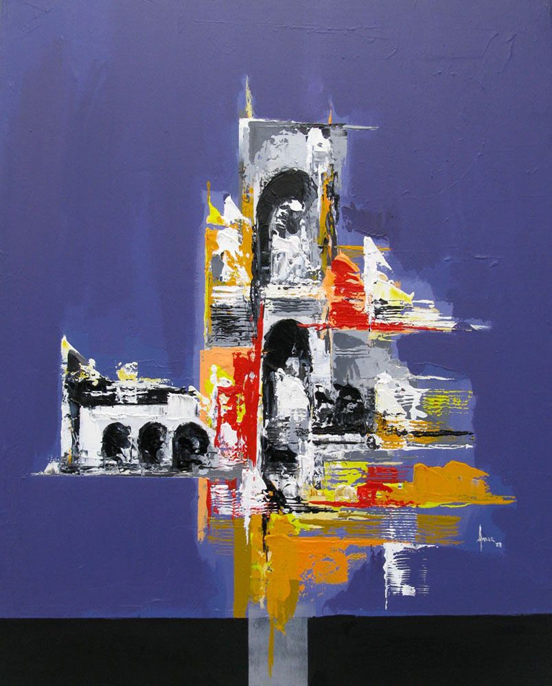 Tableau de FARID AMRAR a pour titre  Construction inachevée style abstrait dim : FARID AMRARprix:520