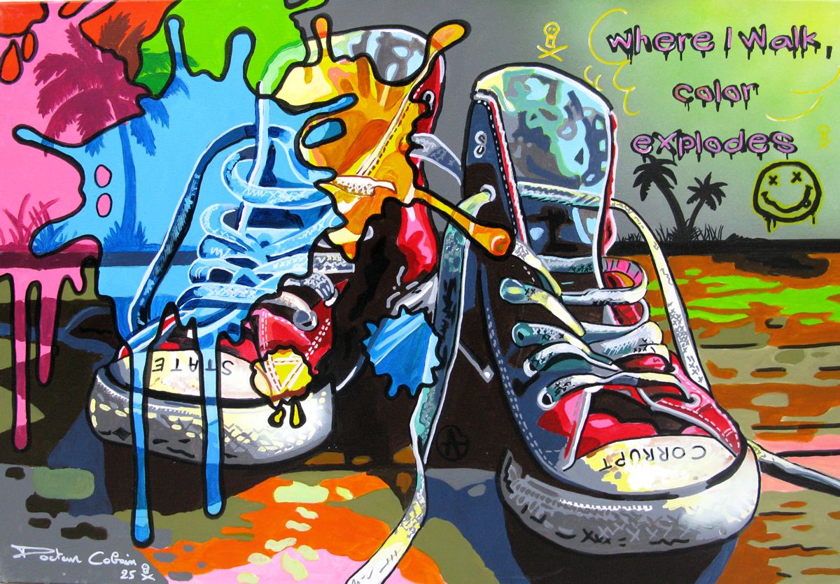 Tableau de Docteur Cobain a pour titre  Fuck Gray style figuratif dim : Docteur Cobainprix:600