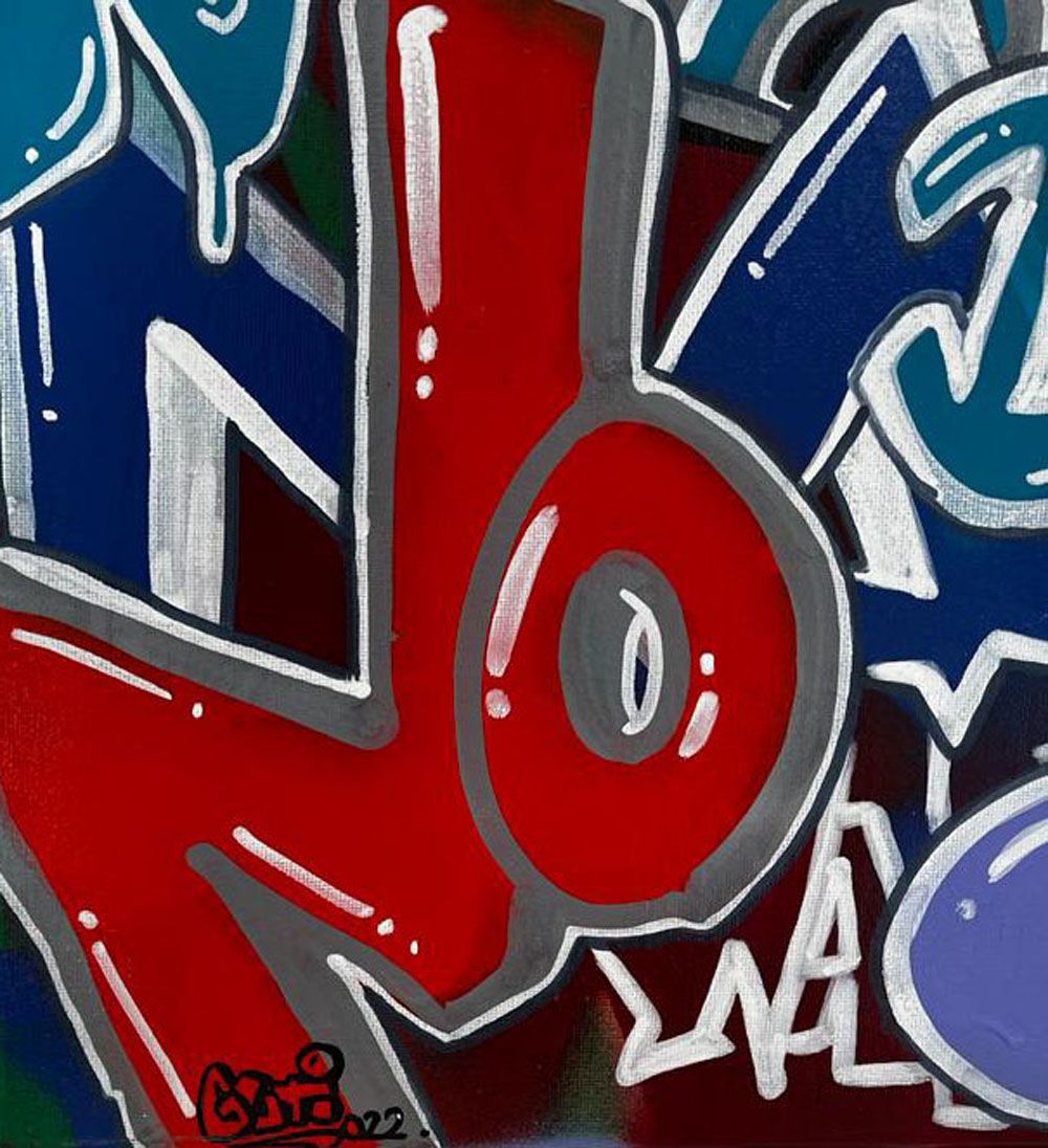 Tableau de GUTI a pour titre  NO WAR style graffiti, street art dim : GUTIprix:700