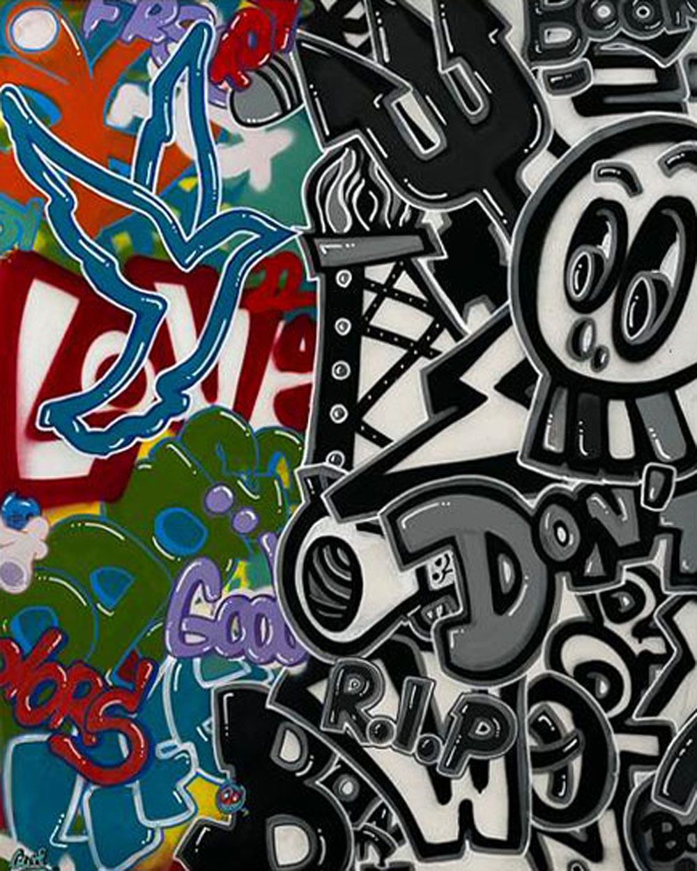 Tableau de GUTI a pour titre  RIP WHY style graffiti, street art dim : GUTIprix:850