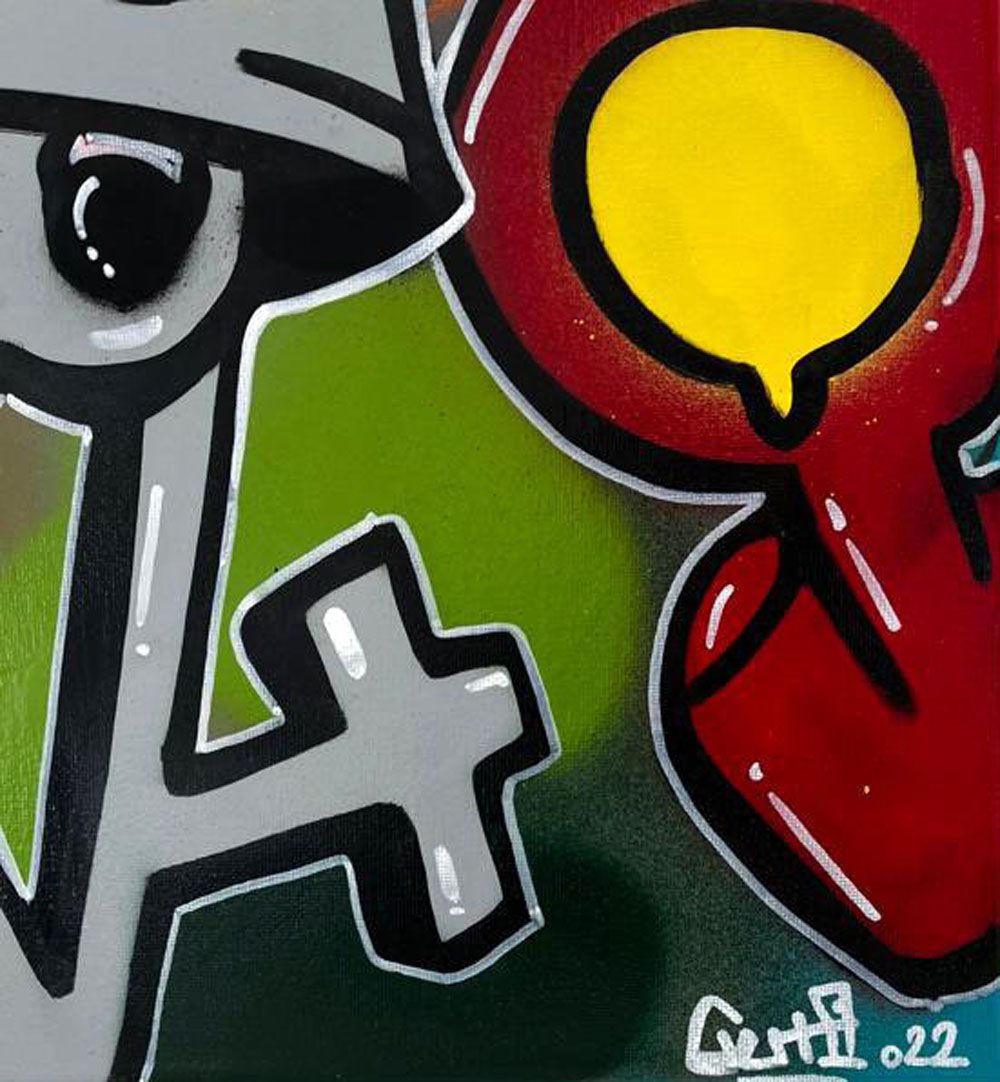 Tableau de GUTI a pour titre  ANIMAUX FRAGILES style graffiti, street art dim : GUTIprix:700