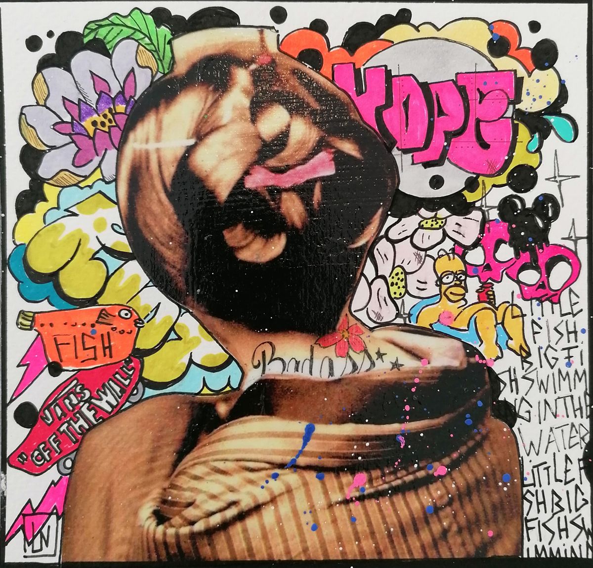 Dessin de LN LE PAPE a pour titre  HOPE AND FISH style street pop art dim : LN LE PAPEprix:50