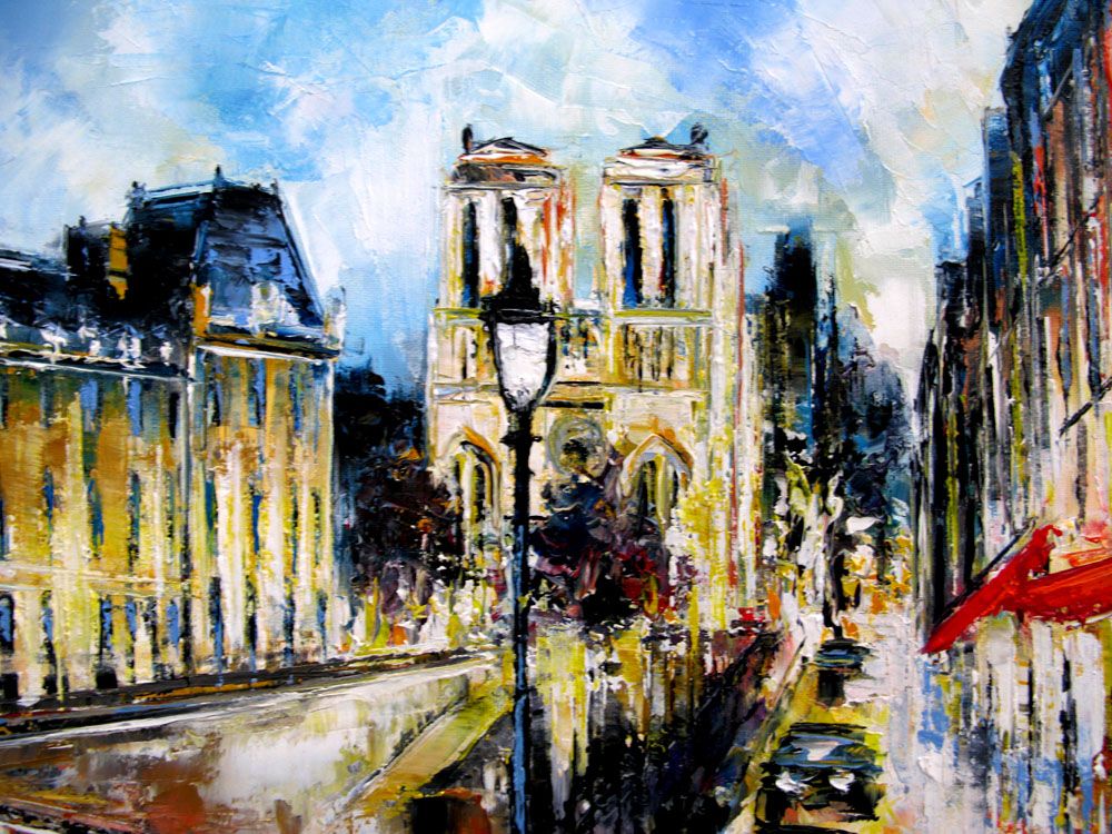 Tableau de PHIL a pour titre  Quai St Michel, Paris style figuratif dim : PHILprix:850