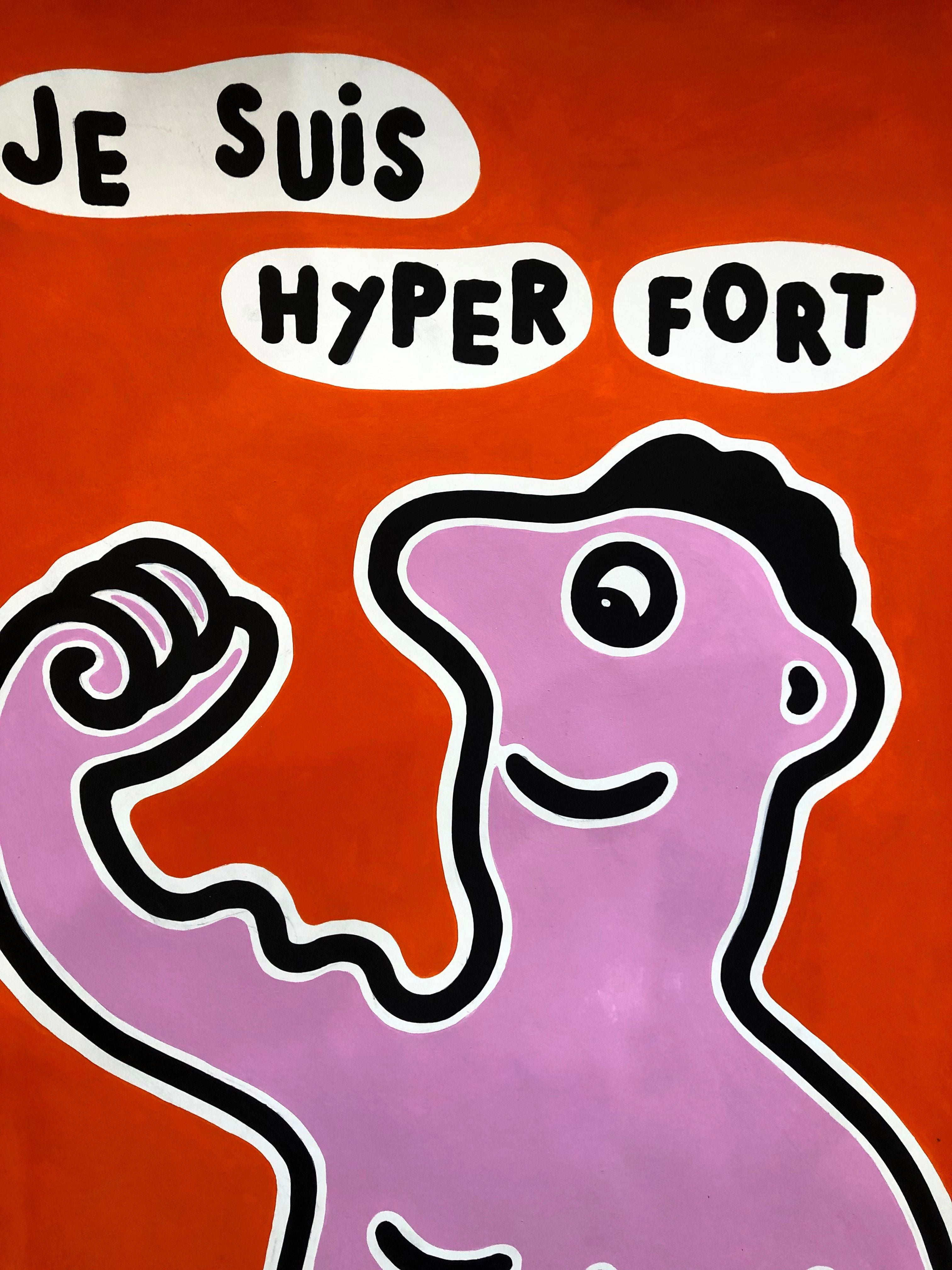 Dessin de MOUSTACHE BLEUE a pour titre  Je suis hyper fort style figuratif dim : MOUSTACHE BLEUEprix:220