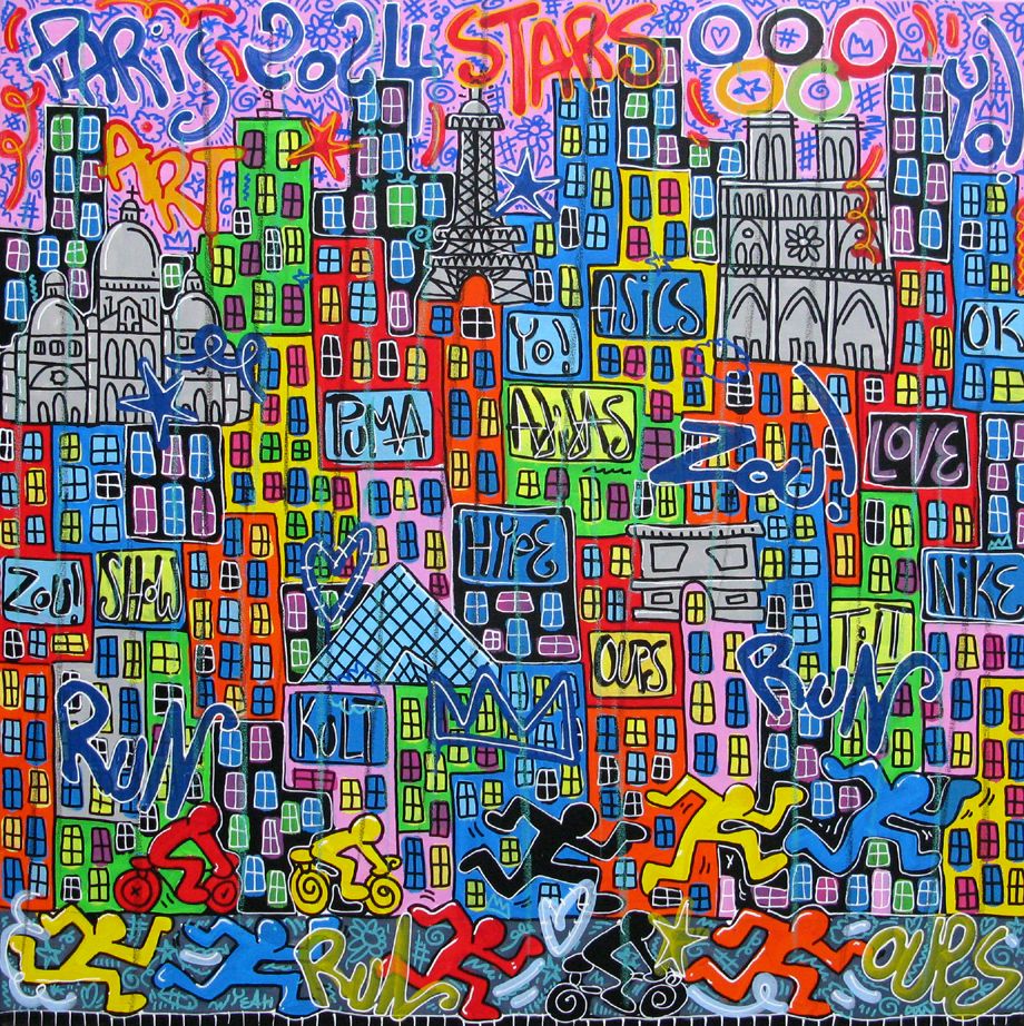 Tableau de RICO SAB a pour titre  RUN RUN RUN PARIS style street pop art, street art dim : RICO SABprix:950