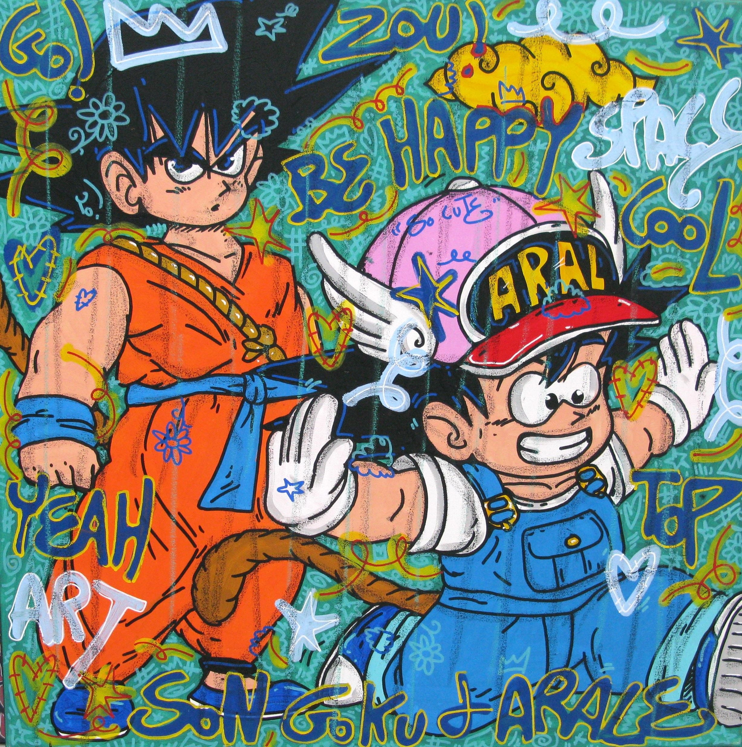 Tableau de RICO SAB a pour titre  Son Goku et Arale style street pop art, street art dim : RICO SABprix:600