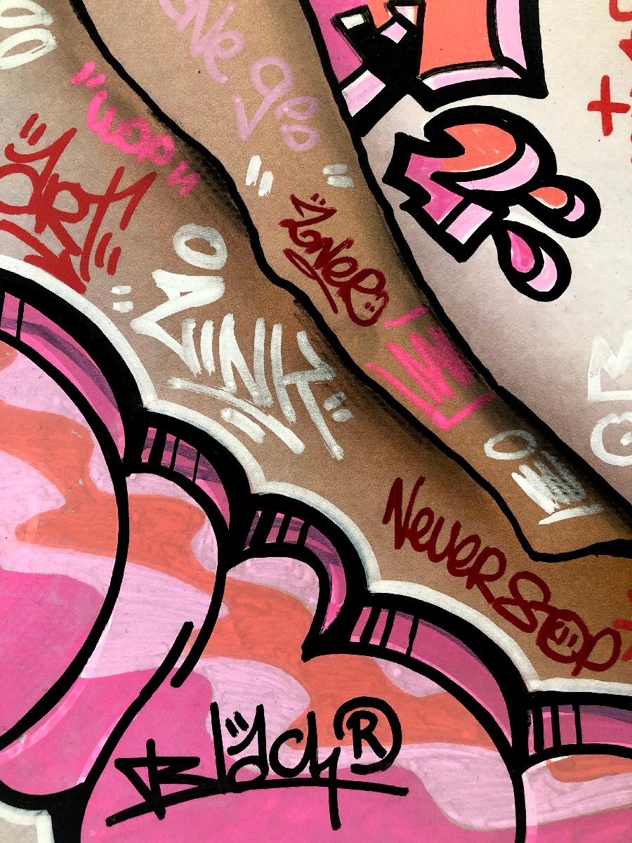 Tableau de BLACH a pour titre  La Rose style graffiti, street art dim : BLACHprix:350
