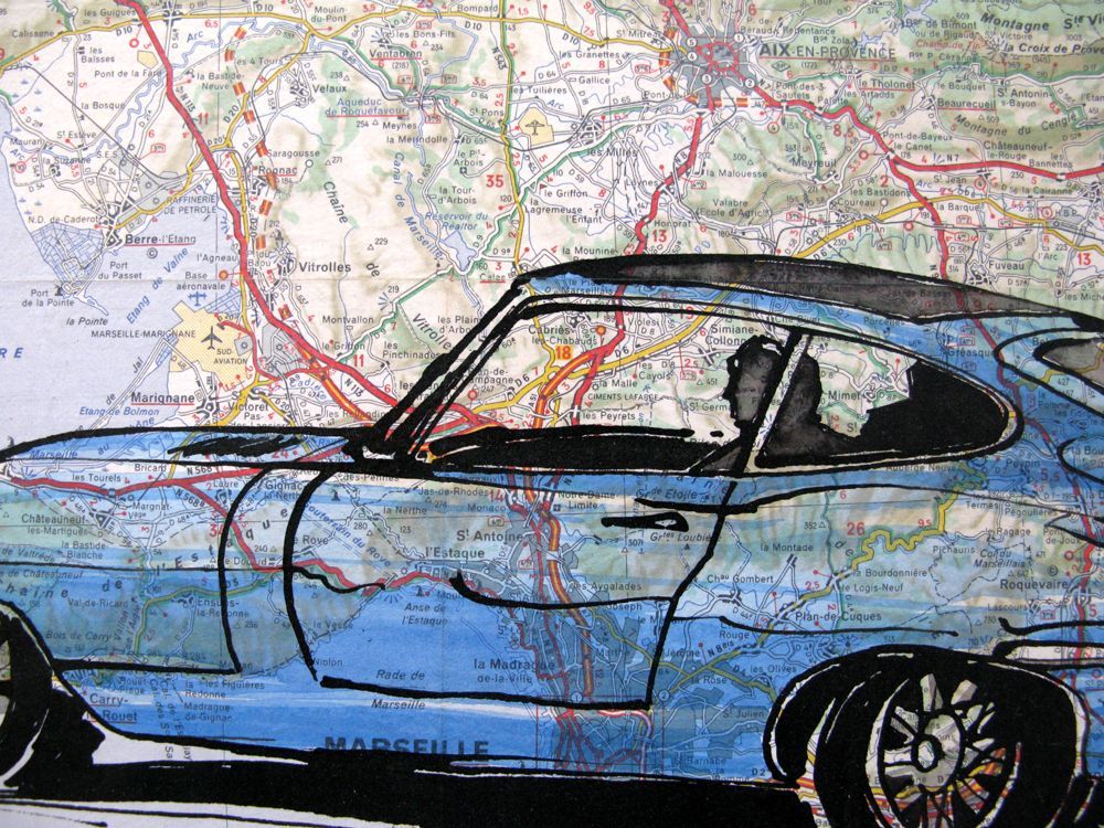 Tableau de CYRIL REGUERRE a pour titre  JAGUAR TYPE E style figuratif dim : CYRIL REGUERREprix:250