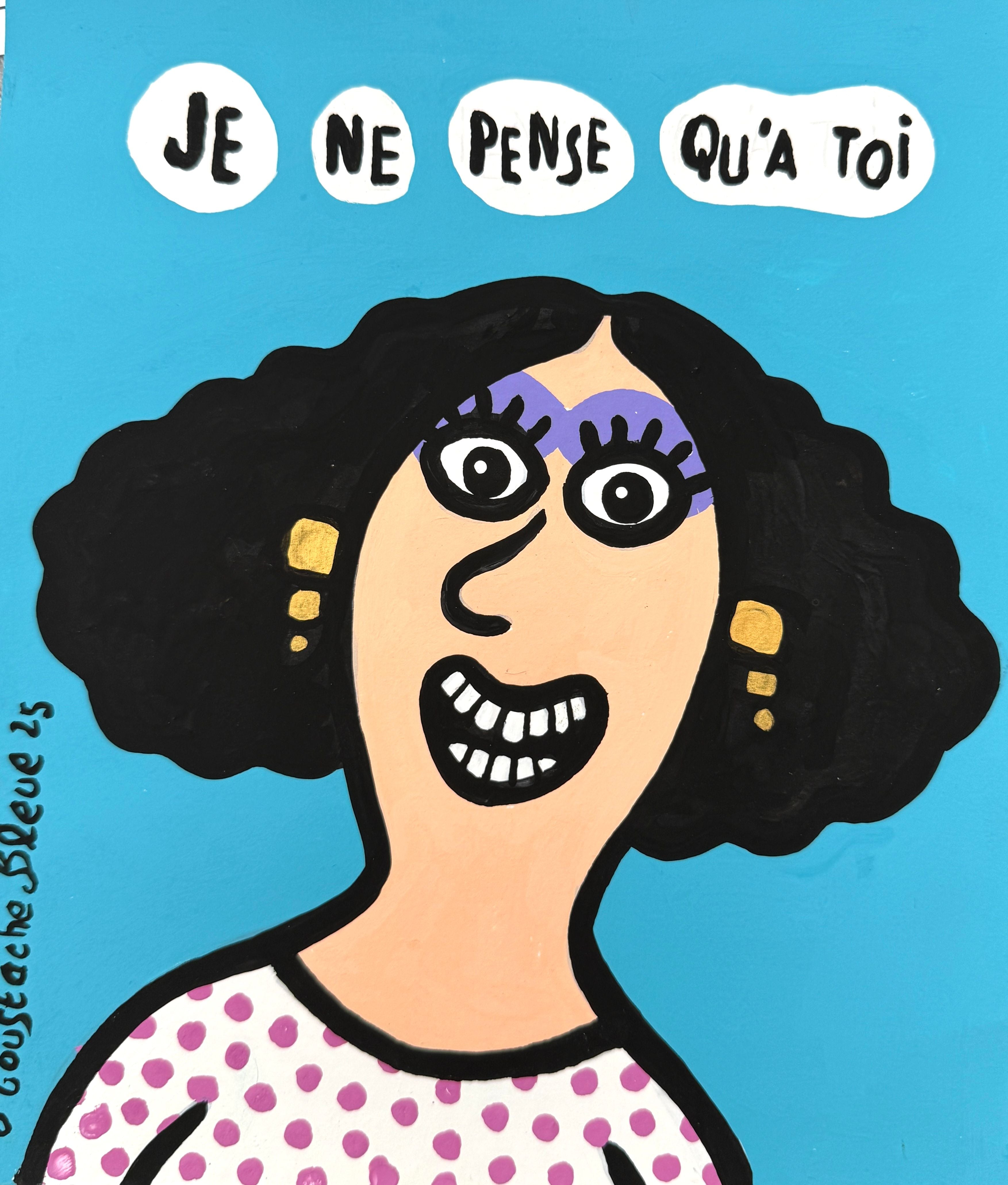 Dessin de MOUSTACHE BLEUE a pour titre  Je ne pense qu'à toi style figuratif dim : MOUSTACHE BLEUEprix:45