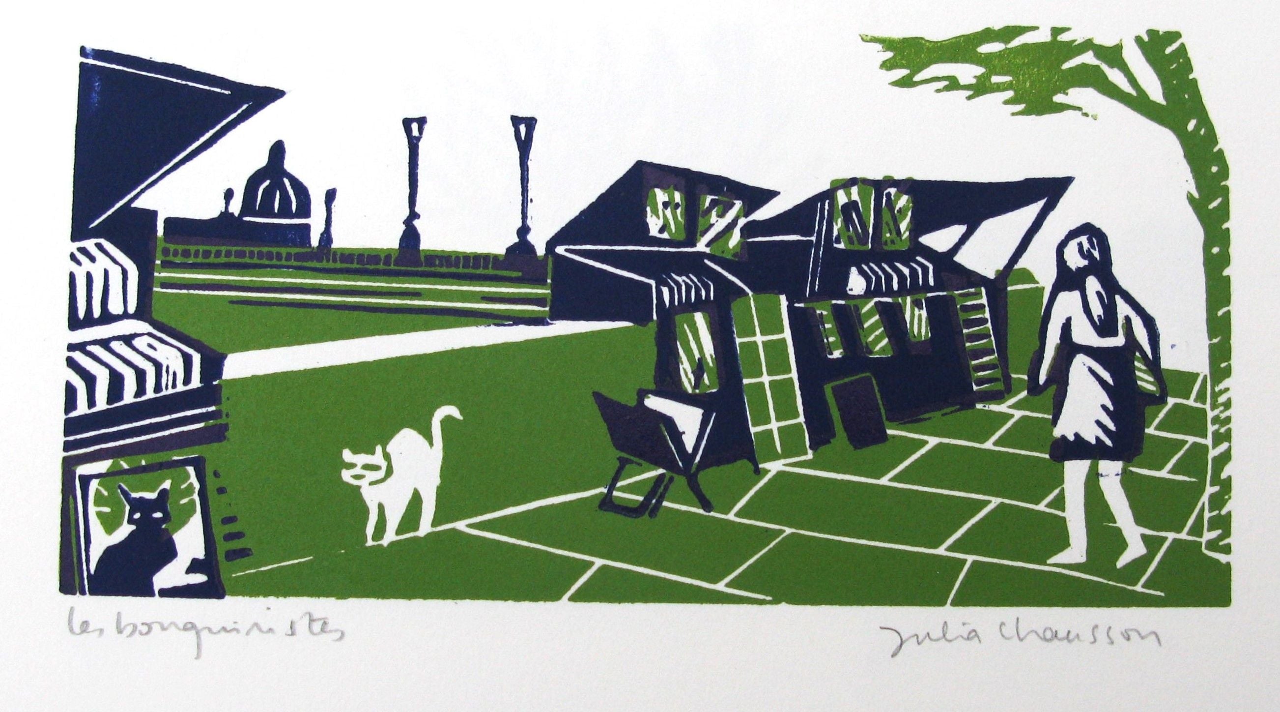 Editions d'art de JULIA CHAUSSON a pour titre  Les Bouquinistes style figuratif dim : JULIA CHAUSSONprix:65