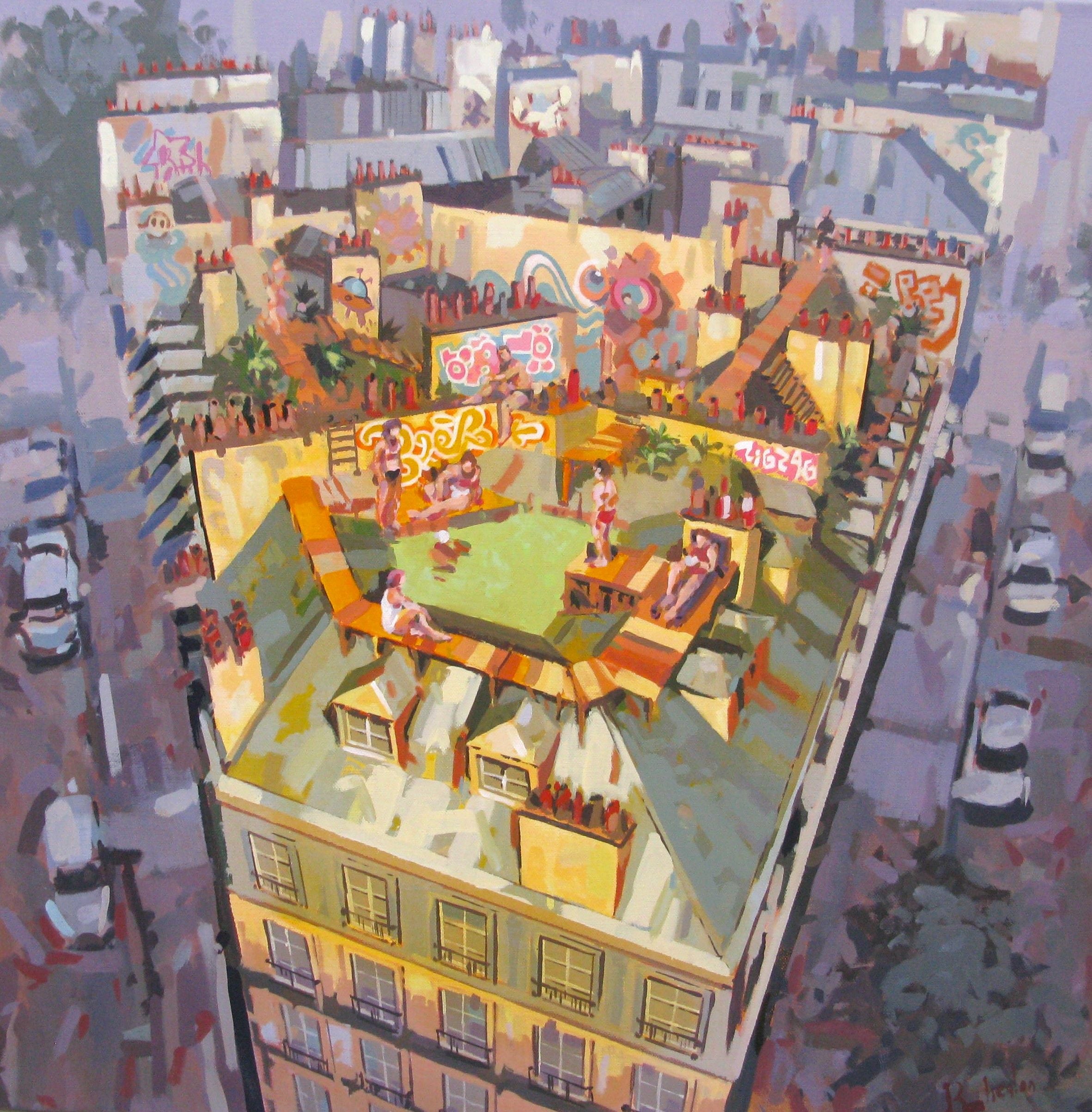 Tableau de HEATON RUDYARD a pour titre  Rooftop Pool style figuratif dim : HEATON RUDYARDprix:900