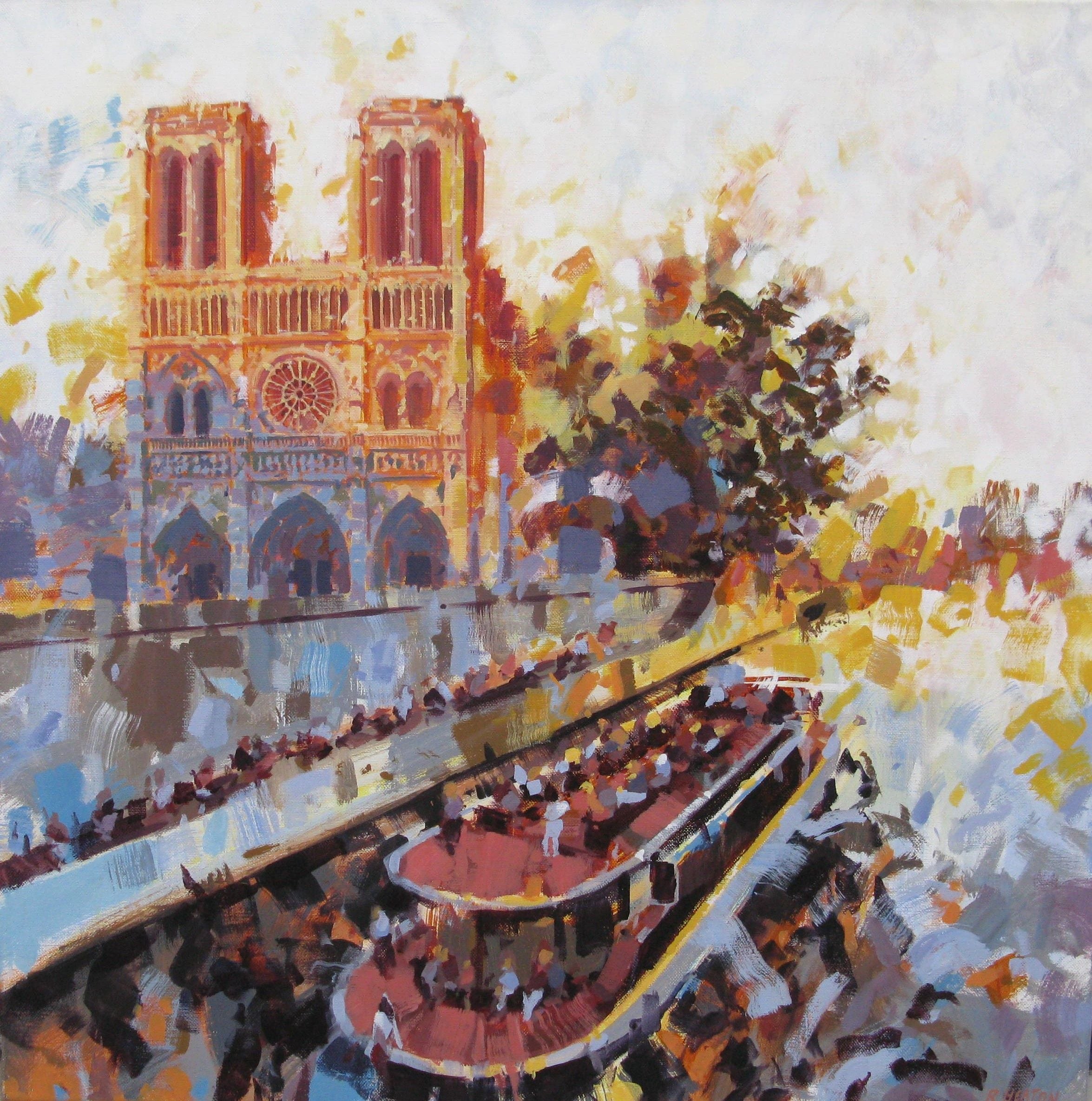 Tableau de HEATON RUDYARD a pour titre  Notre-Dame et bateau mouche style figuratif dim : HEATON RUDYARDprix:900