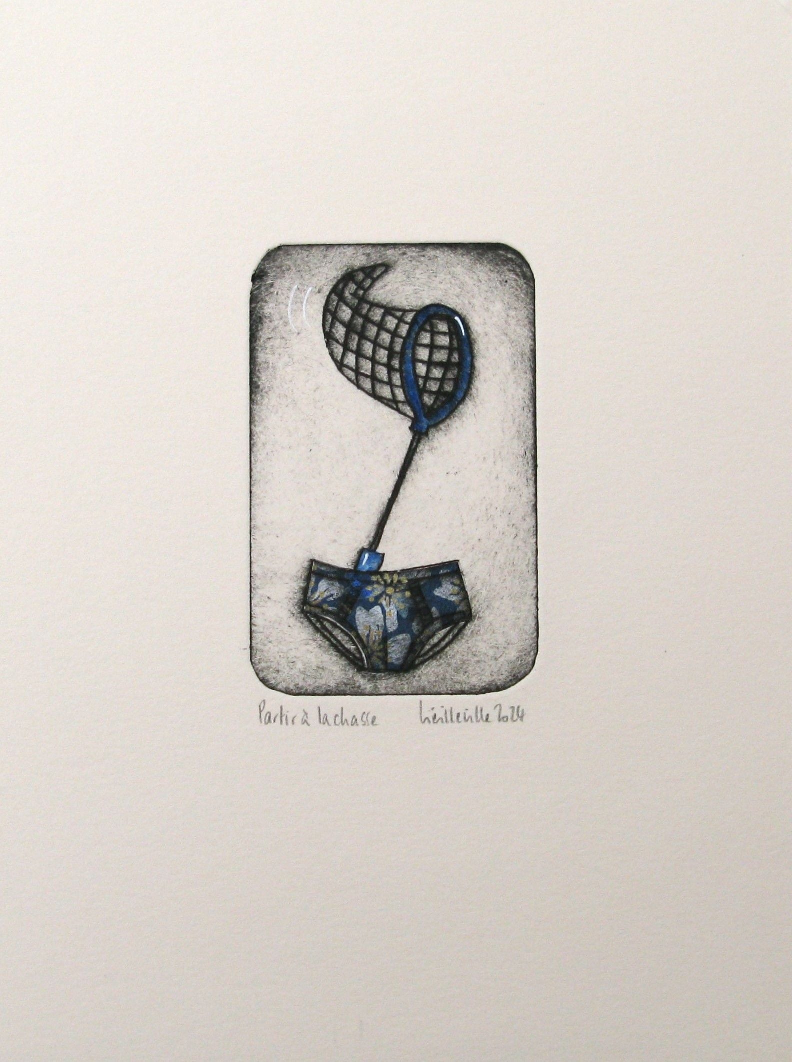 Editions d'art de NAVIEILLEVILLE a pour titre  partir à la chasse - homme style grapique, figurative dim : NAVIEILLEVILLEprix:28