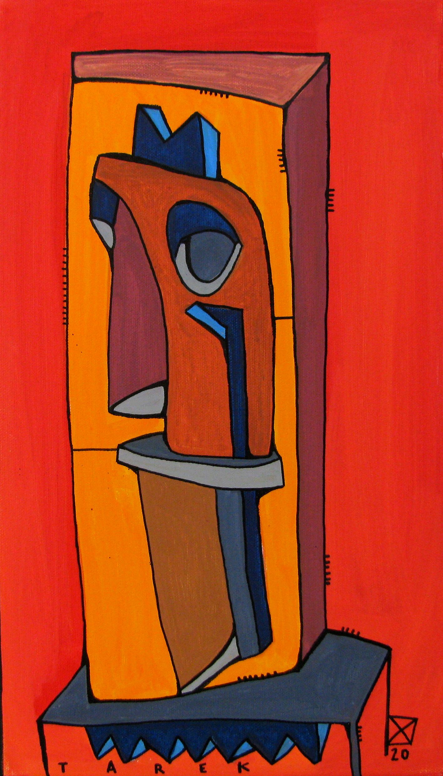 Tableau de TAREK a pour titre  GEOMETRIC MASK RED style graphique dim : TAREKprix:380