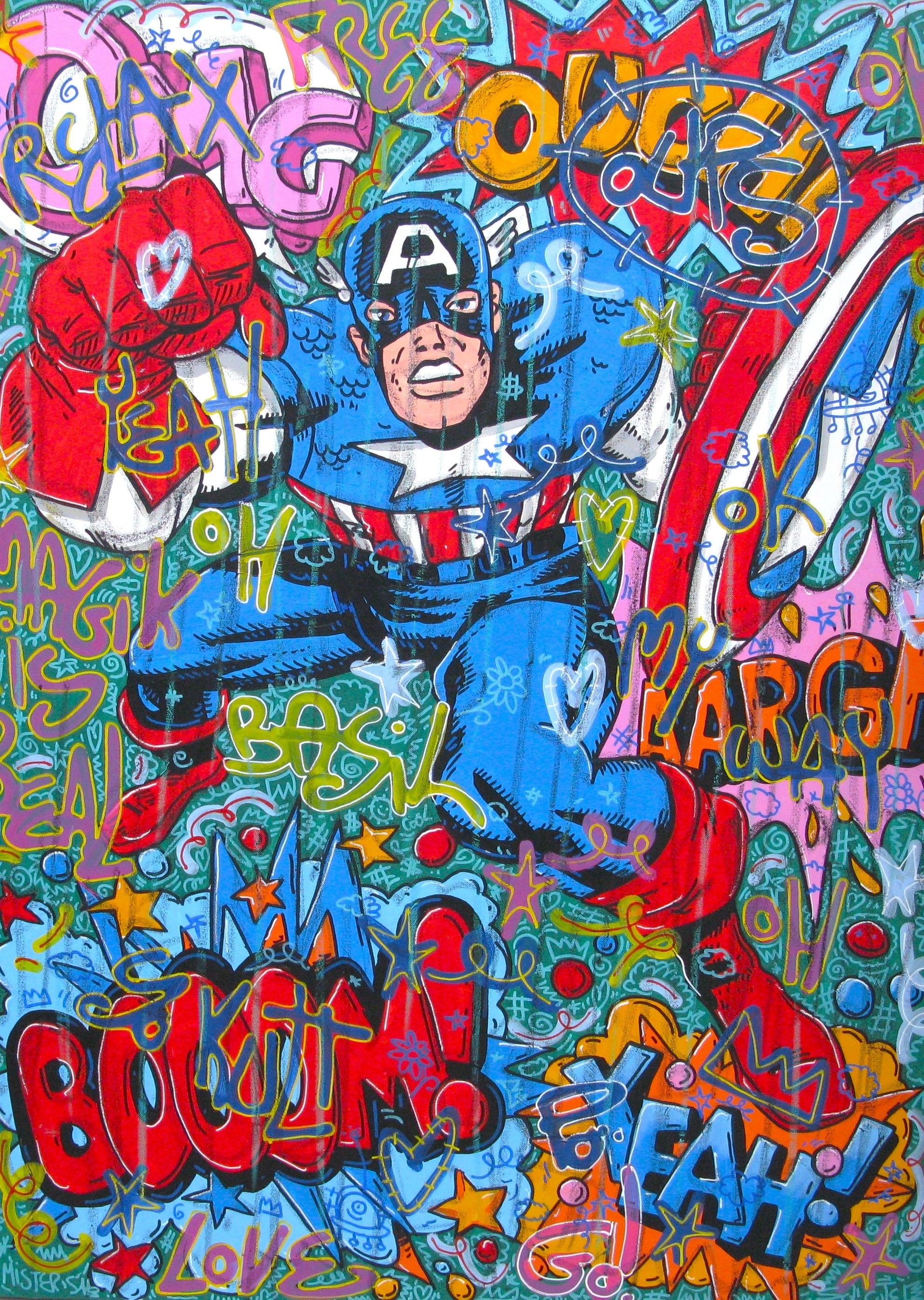 Tableau de RICO SAB a pour titre  Kptain America style street pop art, street art dim : RICO SABprix:1350