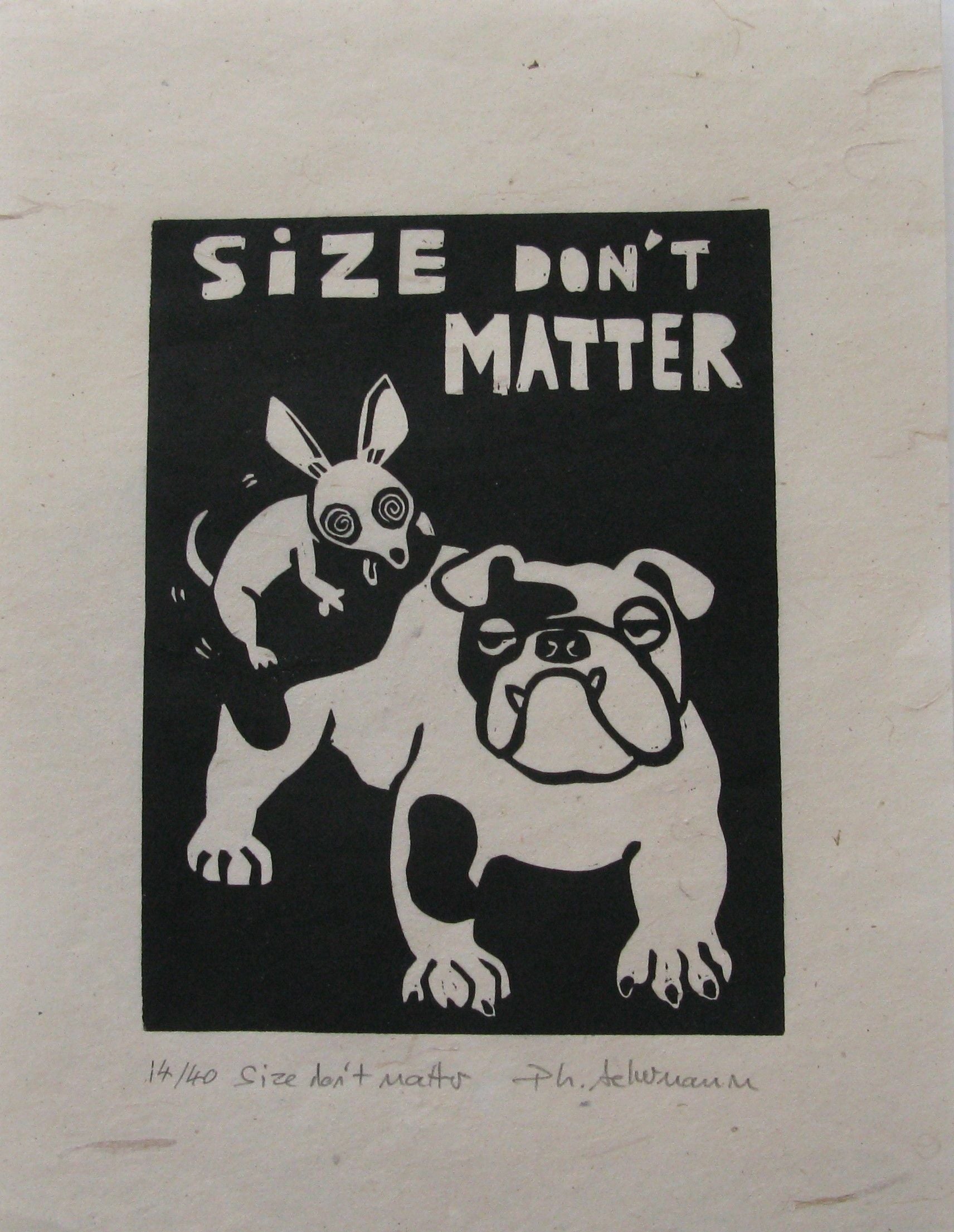 Editions d'art de PHILIPPE ACHERMANN a pour titre  Size don't matter style figuratif dim : PHILIPPE ACHERMANNprix:40