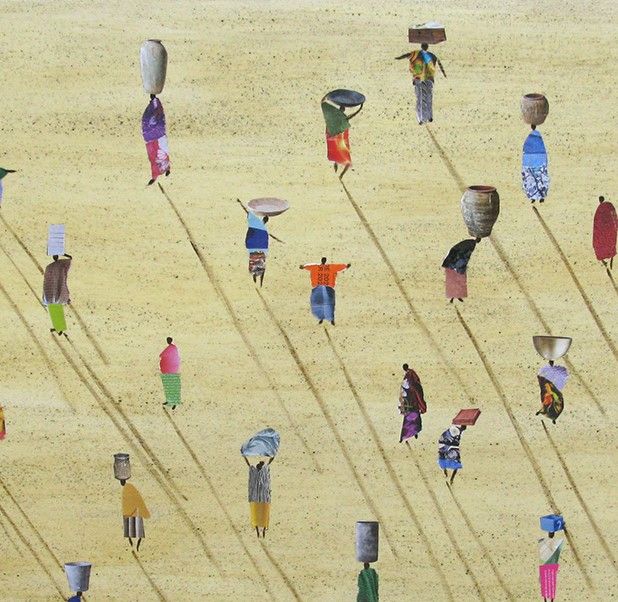 Tableau de MARCOS ZRIHEN NOWOTNY a pour titre  Market in Sénégal style figuratif dim : MARCOS ZRIHEN NOWOTNYprix:1000