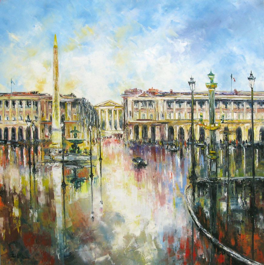 Tableau de PHIL a pour titre  Place Vendôme, Paris style figuratif dim : PHILprix:850