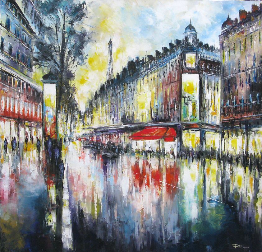 Tableau de PHIL a pour titre  Boulevard Haussmann, Paris style figuratif dim : PHILprix:850